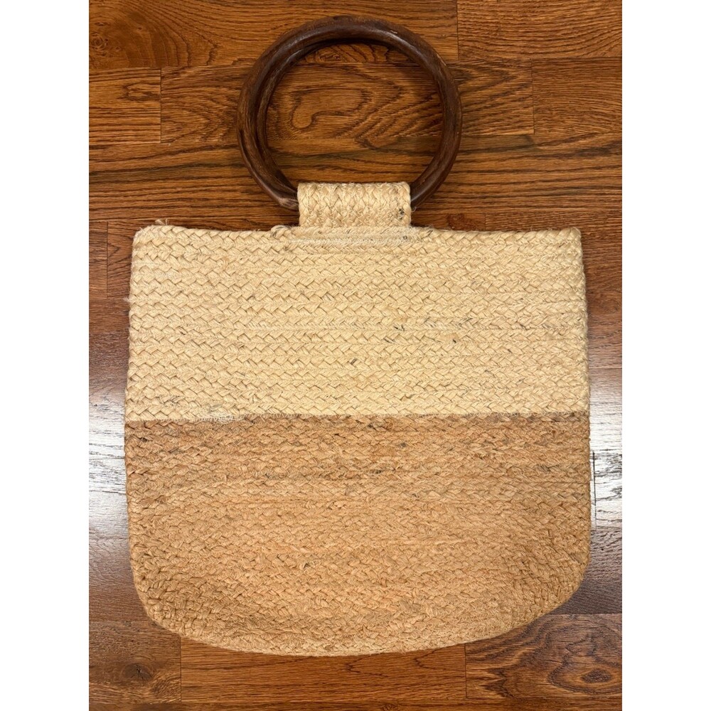 J. Jill Jute Market Tote Bag Purse Wooden Handles 18 x 16" NWOT - Picture 2 of 8